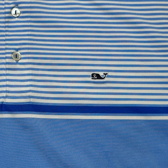 Vineyard Vines Men's Striped Polo Shirt Blue White Short Sleeve Size‎ L EUC - Picture 7 of 8
